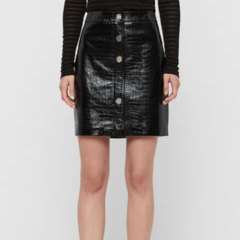 ALLSAINTS Bela Leather Skirt Crocodile Printed Mini Skirt | US 6 UK 10 EU 38